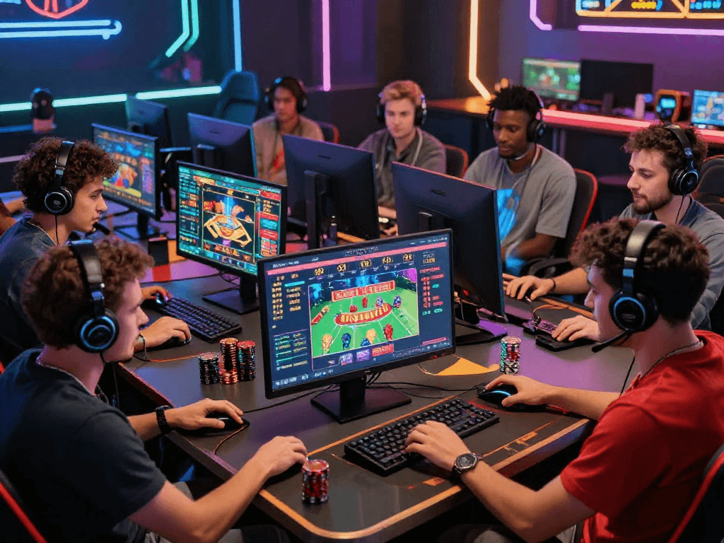 Engage with gambleonline at vibrant digital gambling spaces showcasing diverse adults enjoying gaming activities.