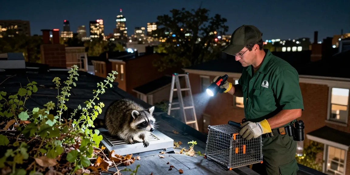 Raccoon Removal Toronto expert checking rooftop for raccoons in urban Toronto environment.