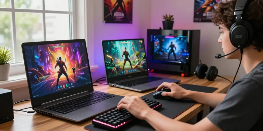 Engaged user playing games at du88az.net with vibrant graphics and accessories.