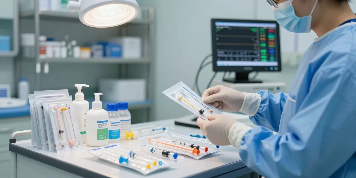 Organized catheter supplies in a clinical setting, showcasing essential medical equipment for healthcare.