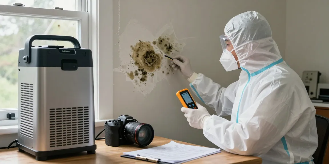 Mold Remediation West Vancouver technician inspecting drywall with moisture meter during a detailed mold removal process.